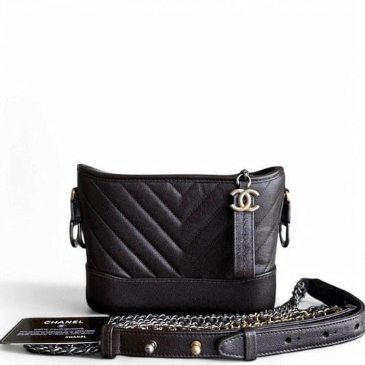 Chanel Gabrielle Small - Caviar Chevron Dark Brown Two-tone Gold Hardware Series 26