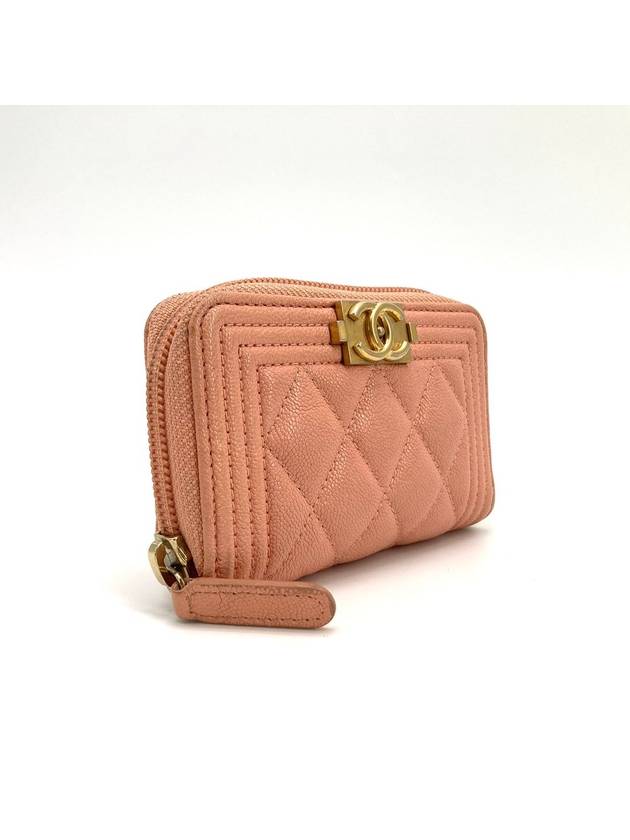 Boy caviar gold card wallet zipper milk pink Chanel