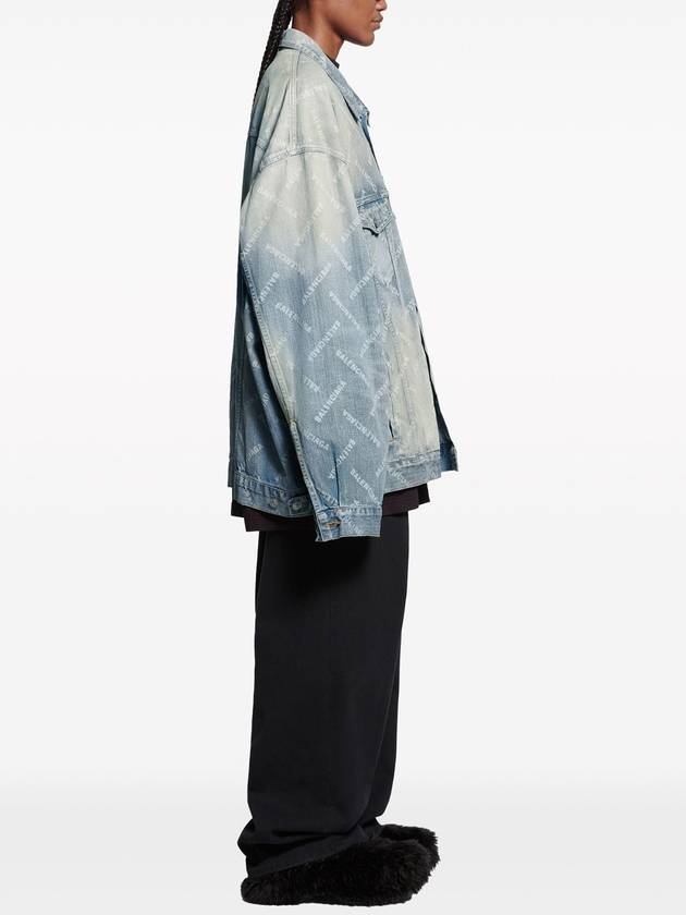 Luxury Balenciaga  Logo Print Denim Jacket Blue