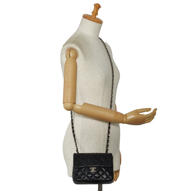 Chanel Mini Mattress Chain houlder Bag Black Silver Caviar S  Chanel