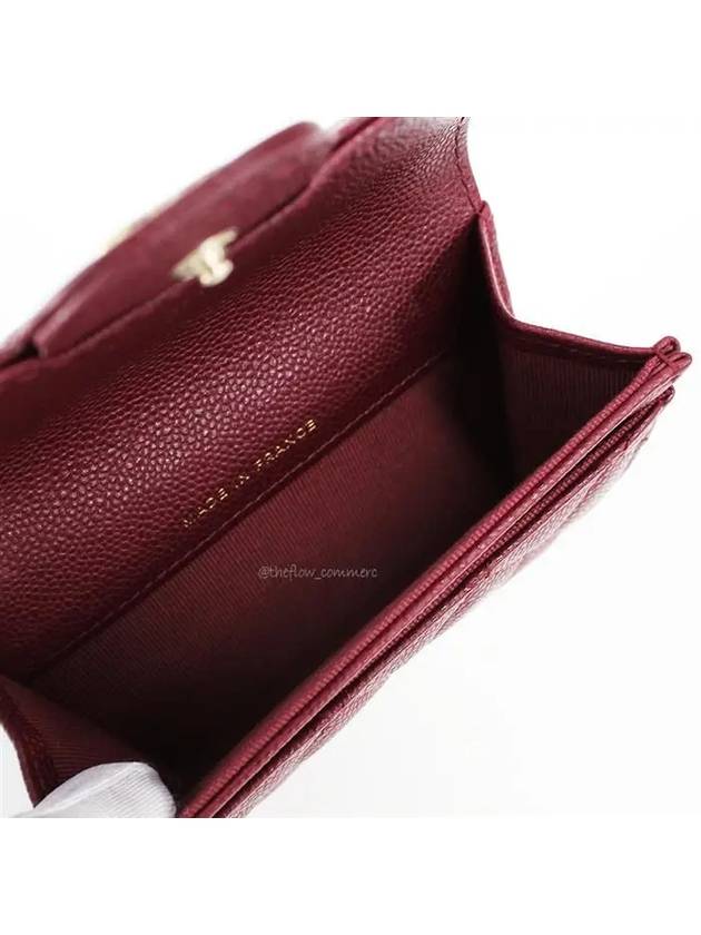Classic Gold Logo Grained Shiny Calfskin Card Wallet Burgundy Chanel