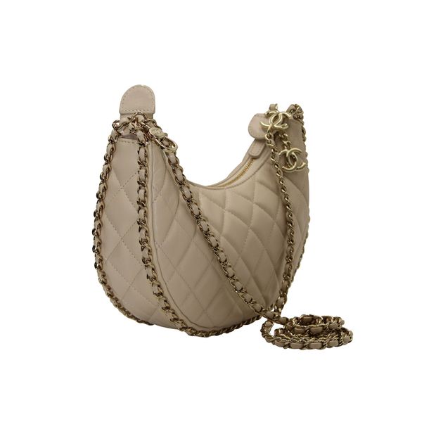 CHANEL Moon Small Hobo Bag in Beige Leather