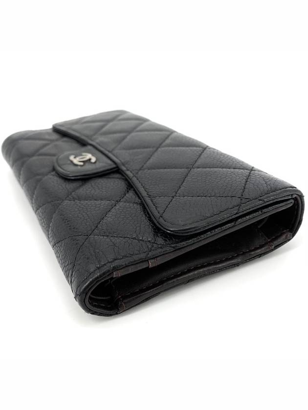 Classic Caviar Silver Logo Flap Long Wallet Chanel