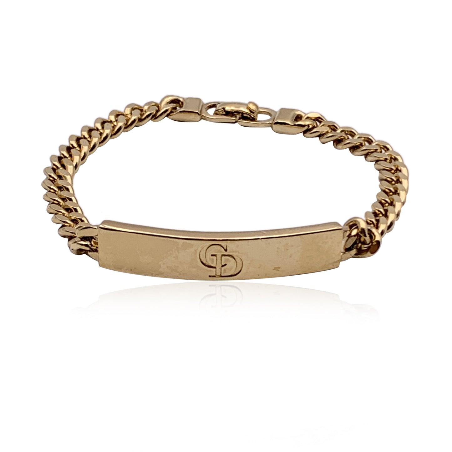 CHRISTIAN DIOR Vintage Cd Logo Gold Metal Chain Link Logo Bracelet