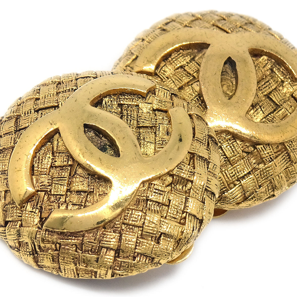 Chanel 1994 Woven CC Earrings Gold Clip-On 2855