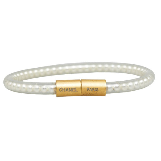 Chanel  Pearl Bracelet White Gold Vinyl   Chanel