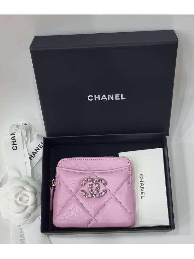 Nineteen Gold CC Logo Lambskin Zipper Card Wallet Pink Chanel