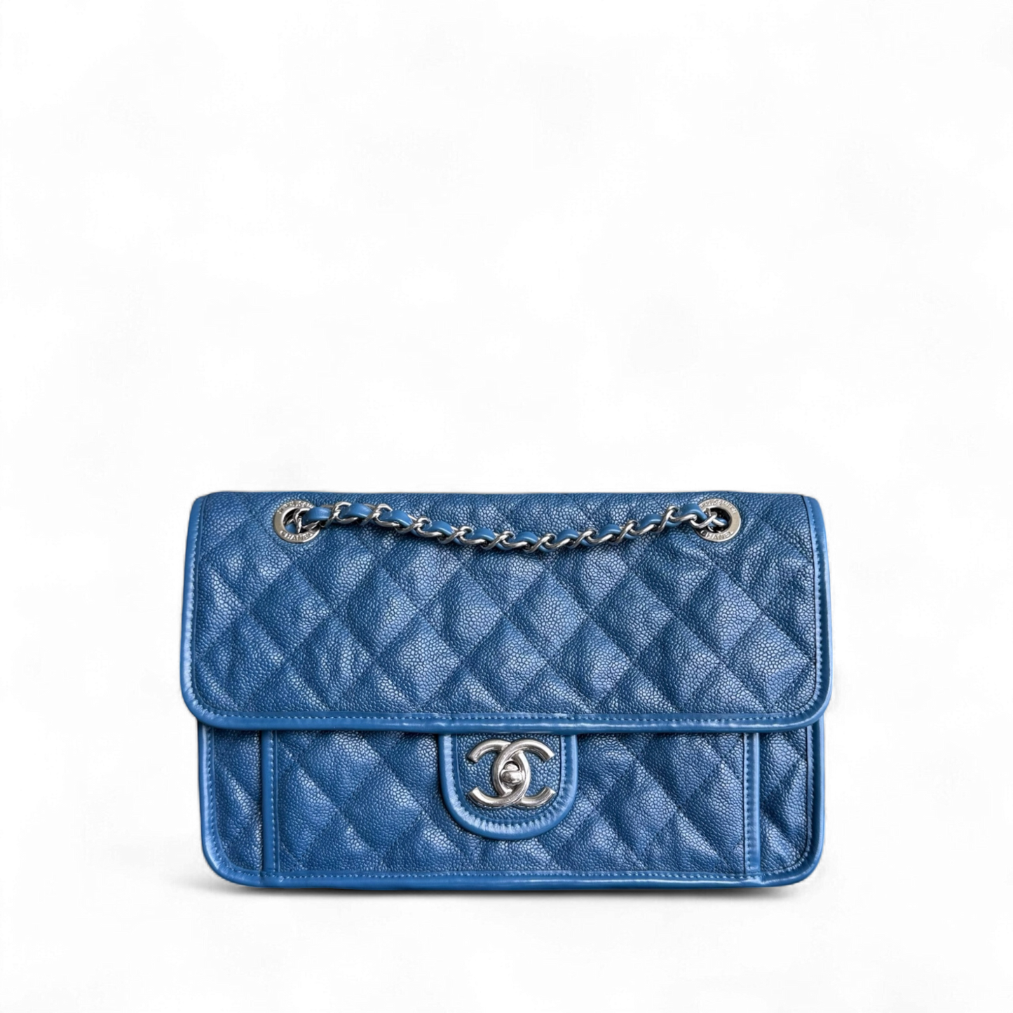 Chanel French Riviera Medium - Caviar Quilted Blue Silver Hardware Series 15