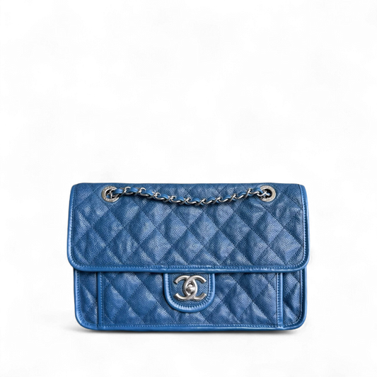 Chanel French Riviera Medium - Caviar Quilted Blue Silver Hardware Series 15