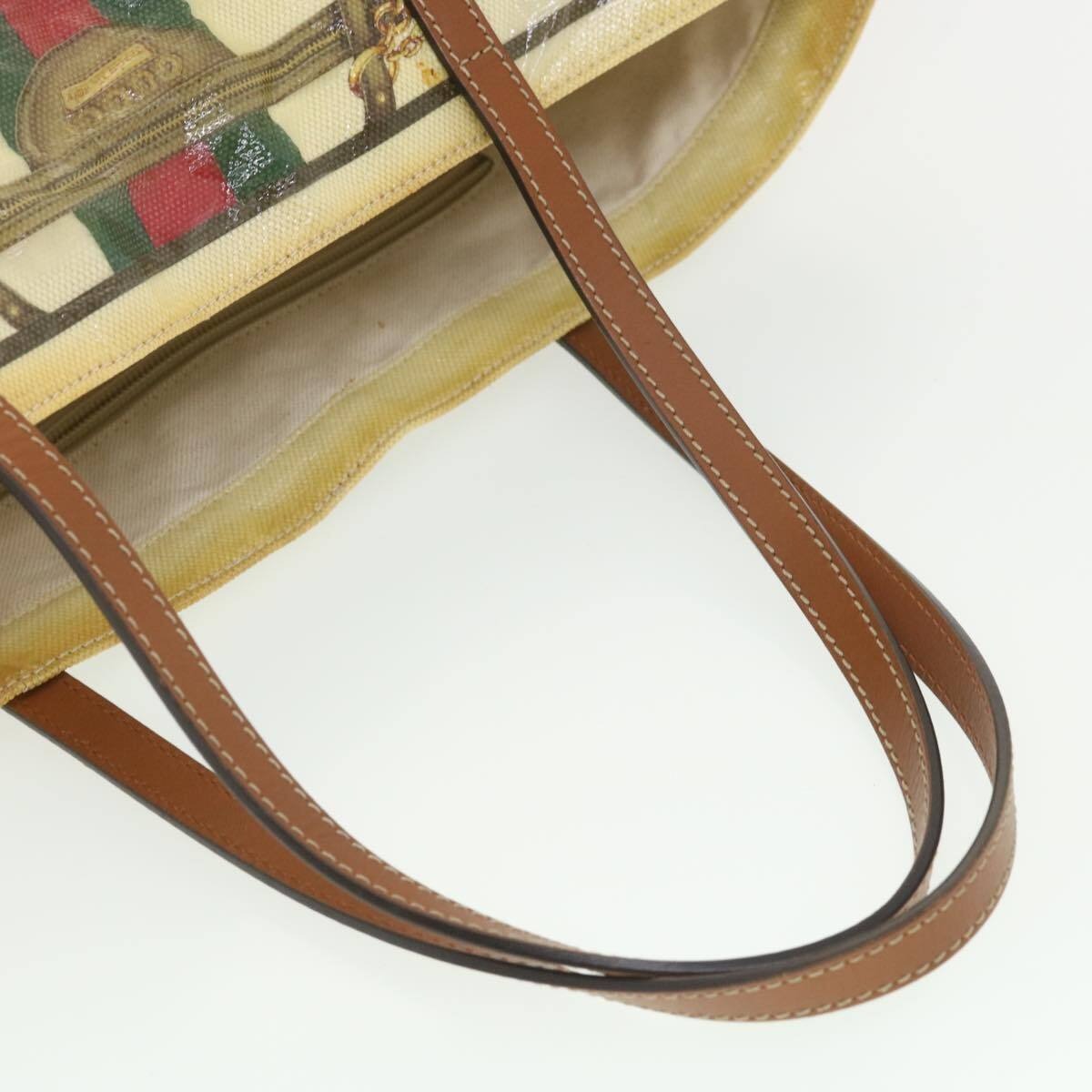 RARE, Gucci 'Ophidia' line, multi-color horse-bit, equestrian theme print canvas & camel leather, large, tote with a red/green Sherry stripe
