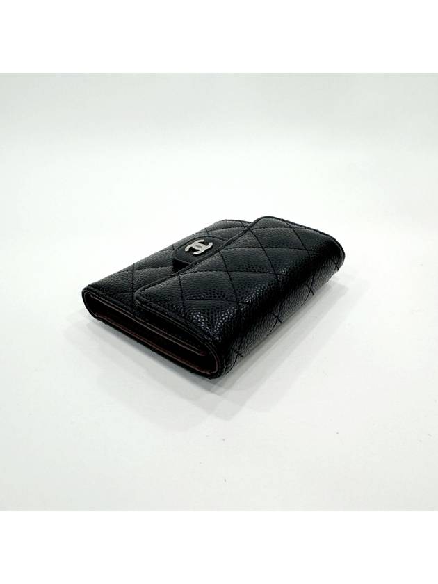 Small Classic Flap Wallet Grained Calfskin Silver Black Chanel