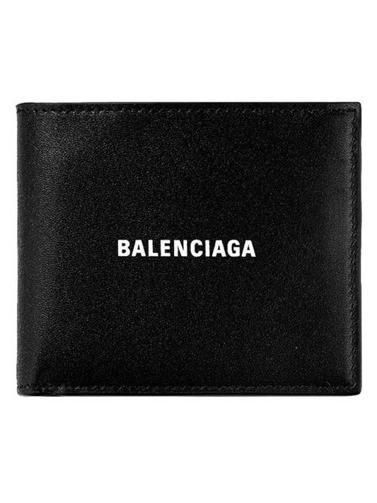 Luxury Balenciaga  Logo Print Leather Half Wallet Black