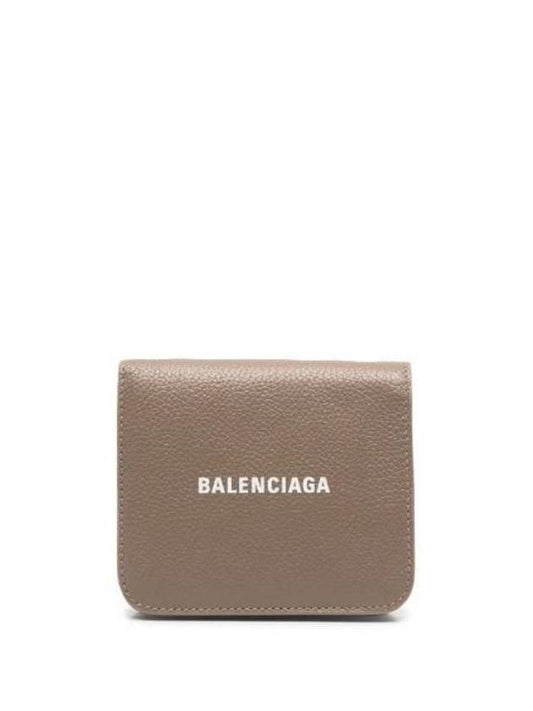 Luxury Balenciaga  Logo Coin Pocket Flap Half Wallet Brown