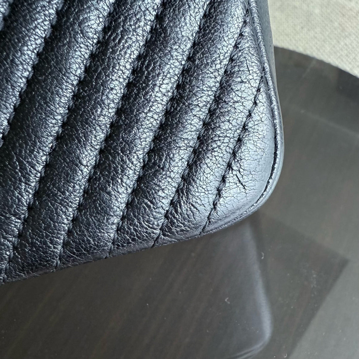 Chanel Seasonal Flap Surpique CC Herringbone Medallion Medium - 25CM Flap Chevron Goatskin Black Gold Hardware Series 20