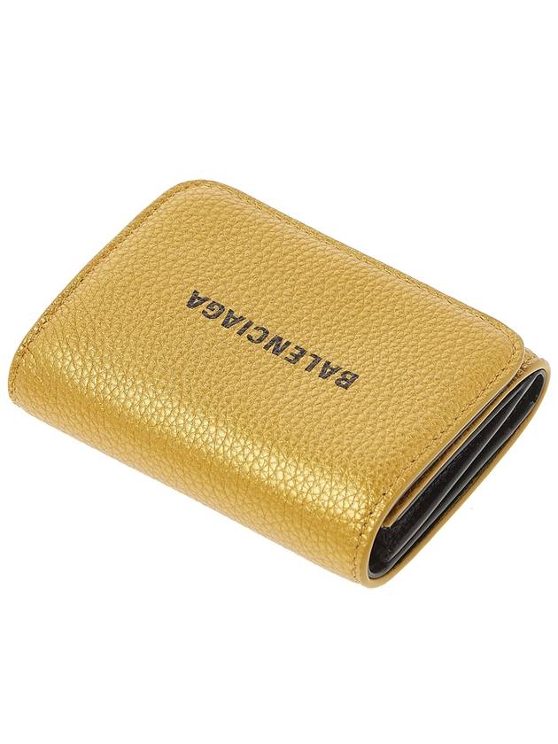 Luxury Balenciaga  Logo Print Tri-Fold Half Wallet Gold