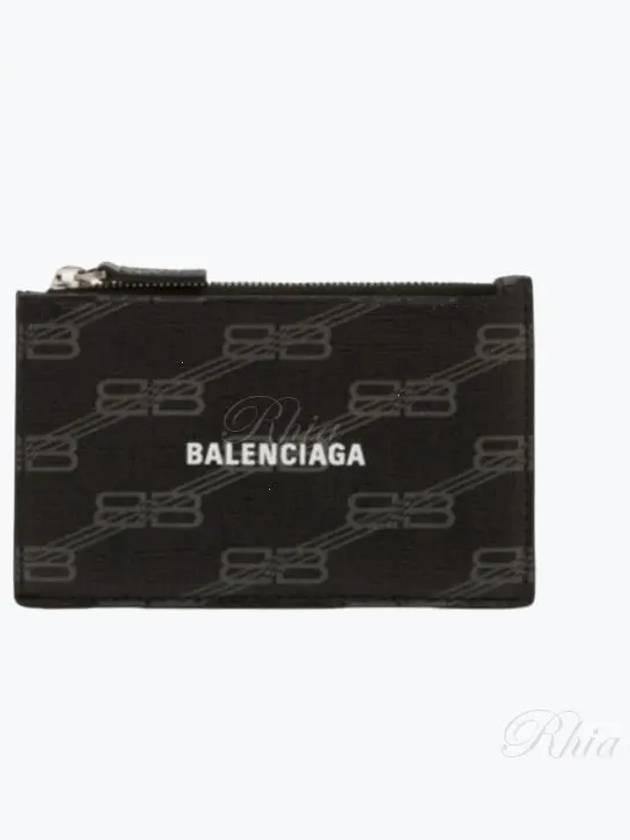 Luxury Balenciaga  BB Monogram Coated Canvas Coin Card Wallet Black