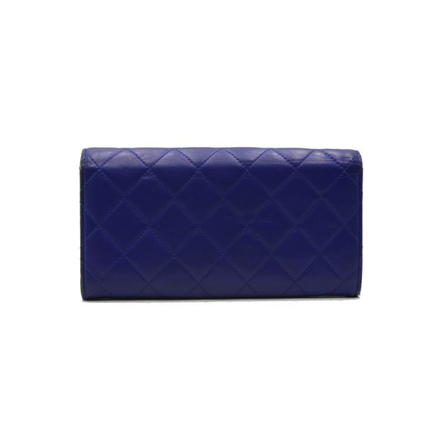 CHANEL Blue Quilted Caviar Leather Wallet