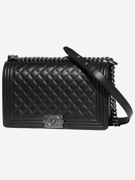 Boy Large Ruthenium Finish Metal Calfskin Shoulder Bag Black Chanel