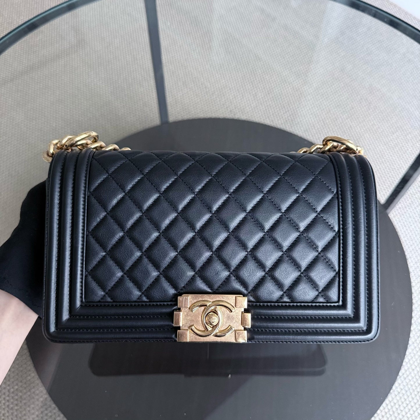 Chanel Boy Medium - 25CM Quilted Calfskin Black Gold Hardware Series 20