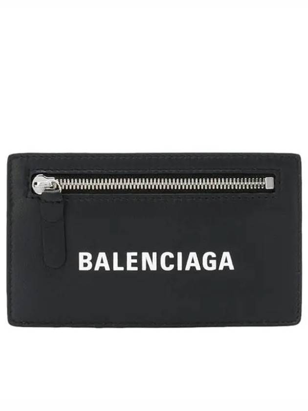 Luxury Balenciaga  Logo Leather Card Wallet Black