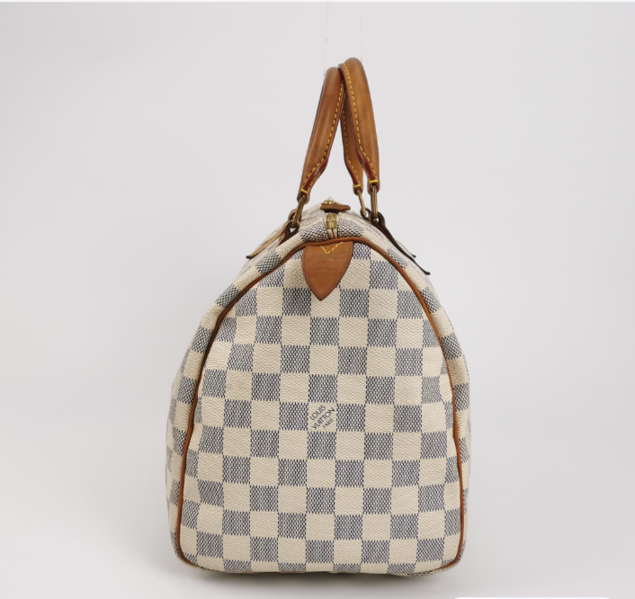 Preloved LV Louis Vuitton Damier Azur speedy 30 bag white 30cm*21cm*17.5cm 250210781057004