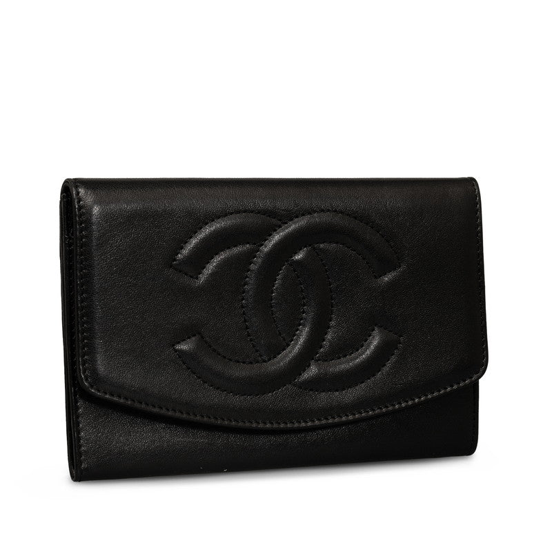 Chanel Double Folded Wallet Lambskin Black Ladies