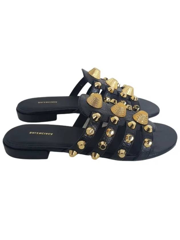 Luxury Balenciaga  Gold Stud Slippers Black