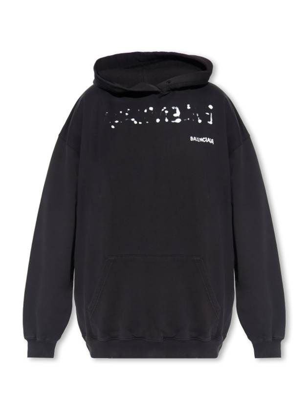 Luxury Balenciaga  Logo Oversized Cotton Hoodie Black