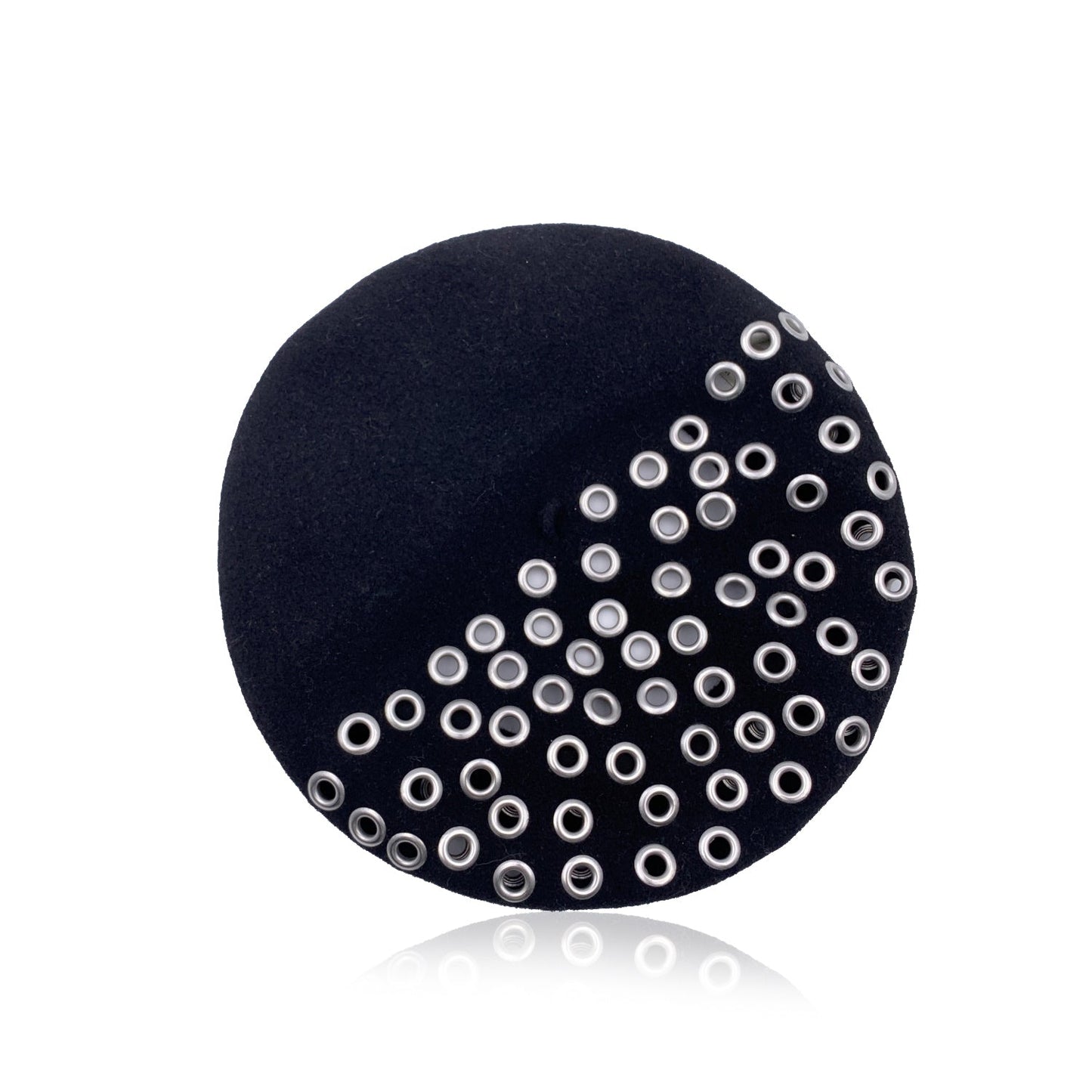 CHRISTIAN DIOR Black Wool Grommets Eyelets French Beret Hat
