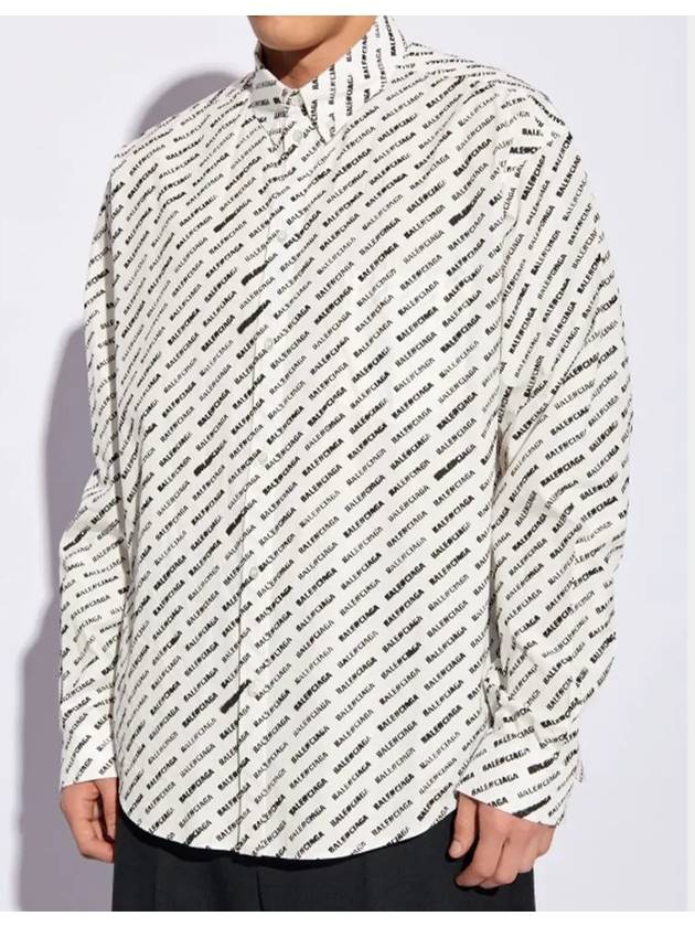 Luxury Balenciaga  Allover Logo Print Long Sleeve Shirt White Black