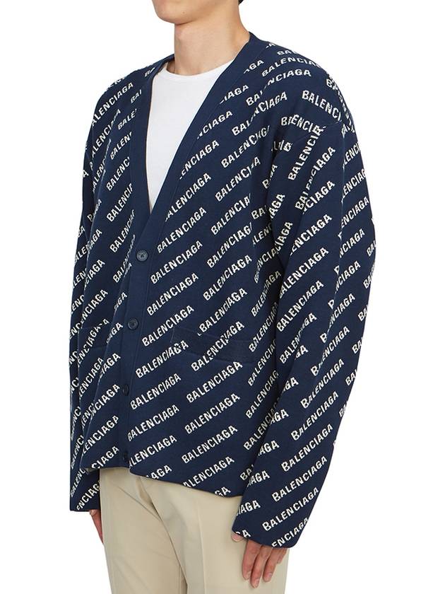 Luxury Balenciaga  Mini Allover Logo Knit Cardigan Blue