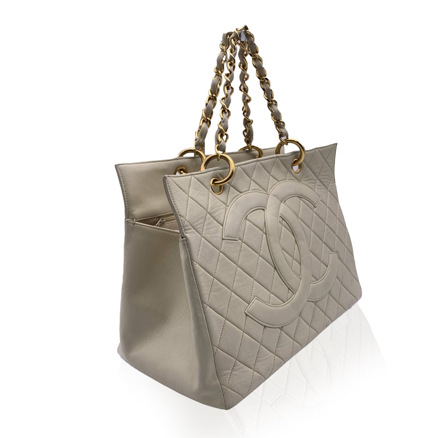 CHANEL Vintage Beige Quilted Leather Gst 1997 Grand Shopping Tote