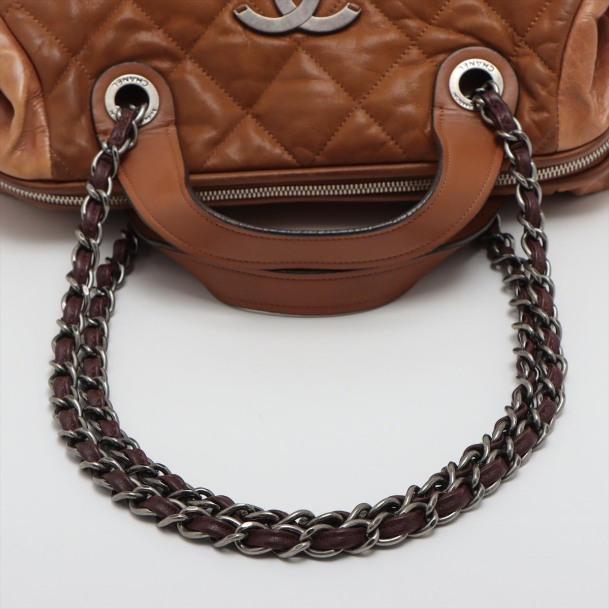 Chanel Matrasse Leather 2WAY HandBag Brown Silver Gold  14th
