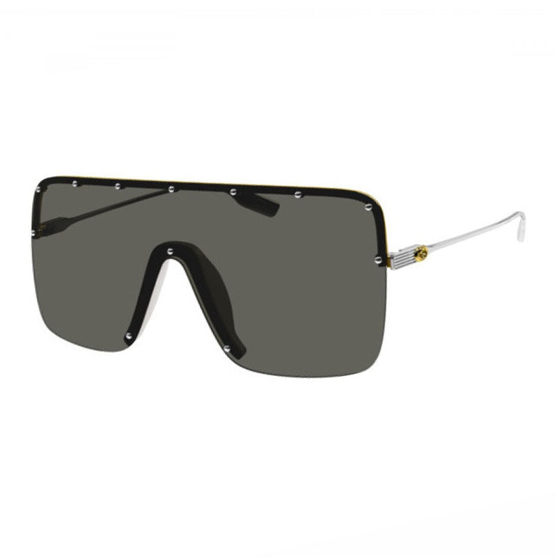 Gucci Shield Rimless, with a Gold frame and Grey lens. Gold