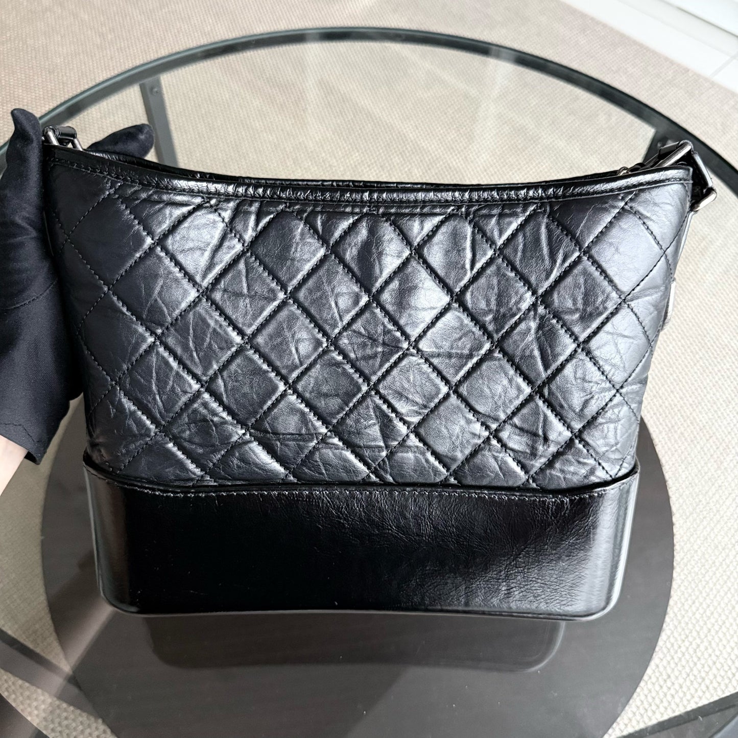 Chanel Gabrielle Medium - Quilted Aged Calfskin Black Two-tone Gold Hardware Series 25