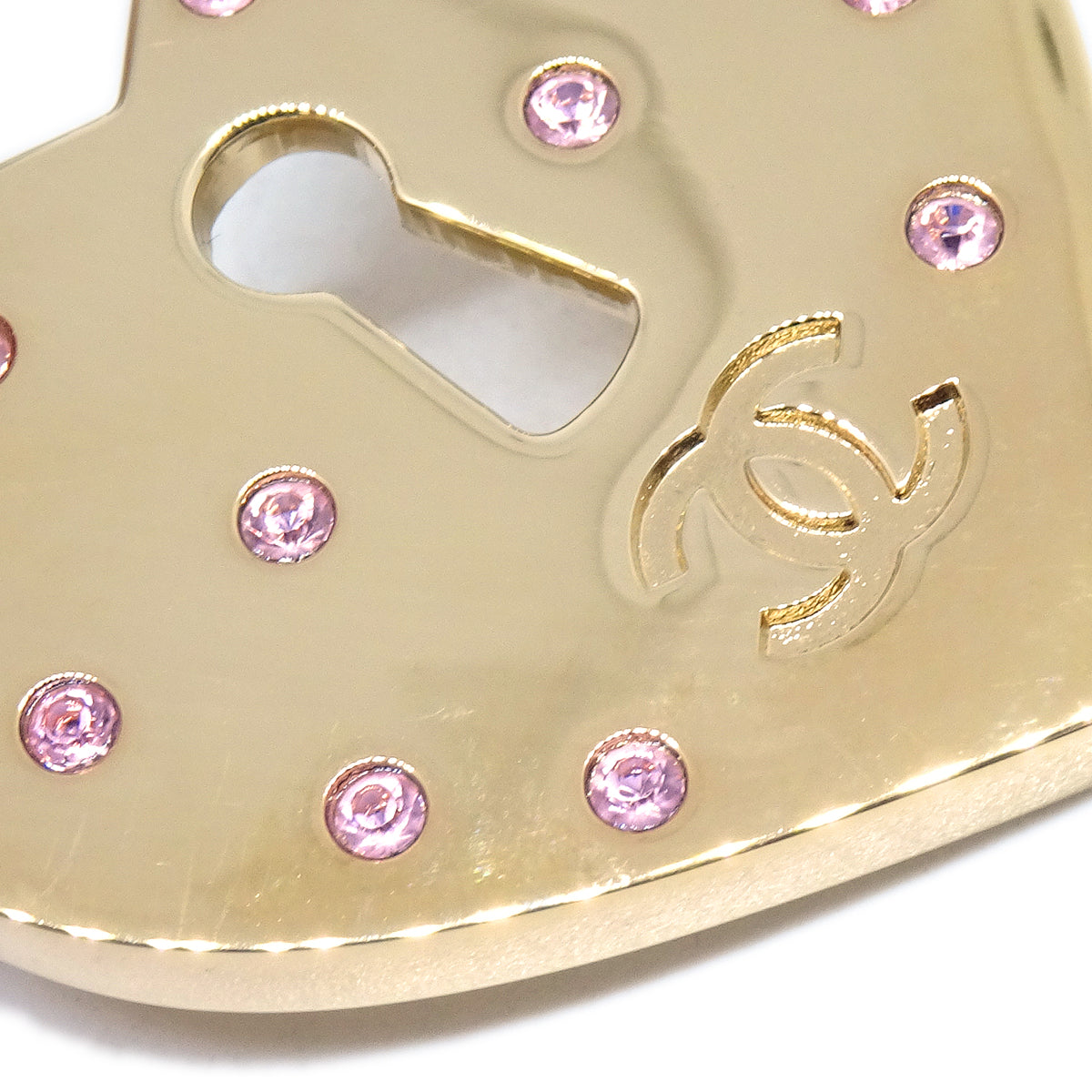 Chanel Heart Rhinestone Brooch Gold 02P