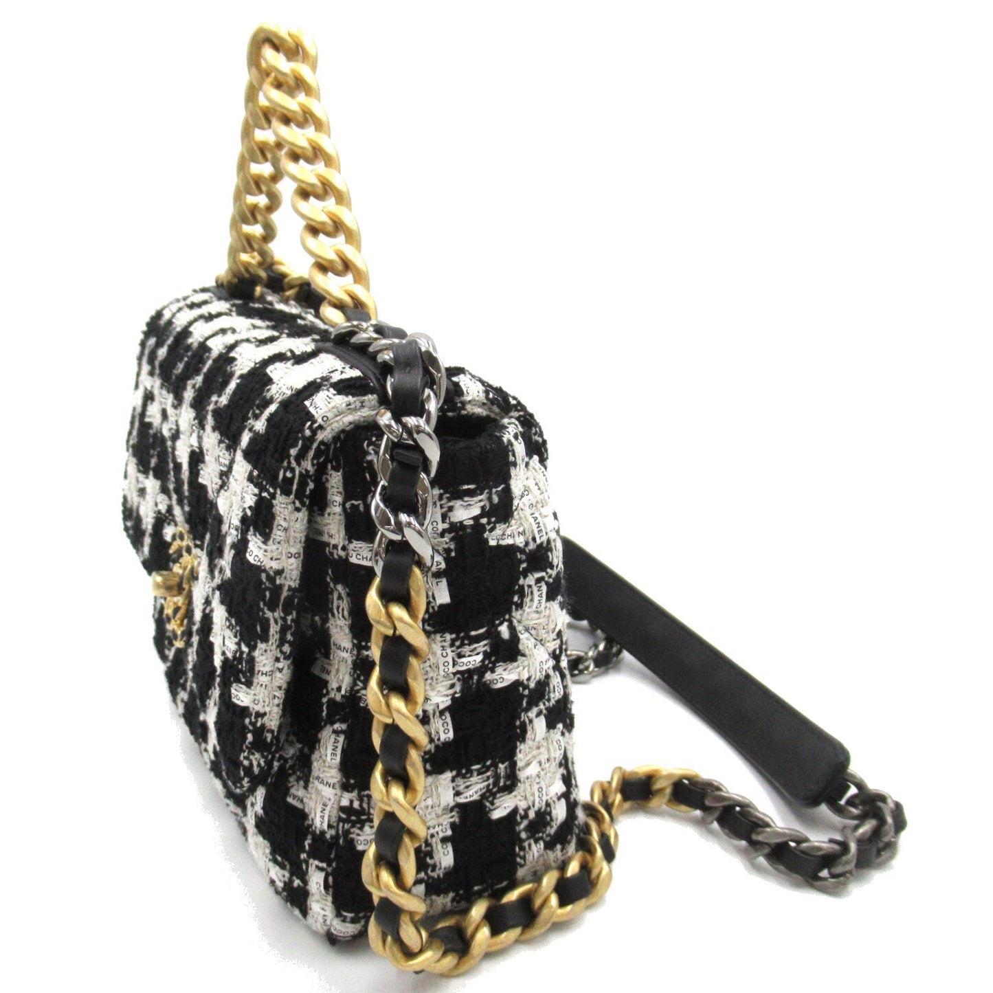 CHANEL CHANEL 19 Chain Shoulder Bag Tweed/Wall/Leather  Black/White AS1160