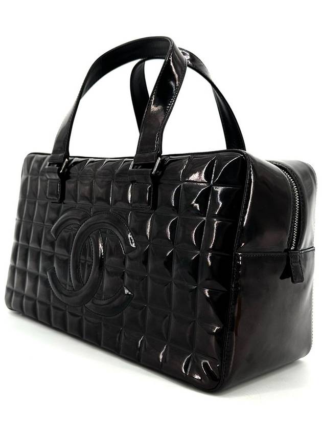 Chocolate bar patent Boston bag shoulder tote Chanel