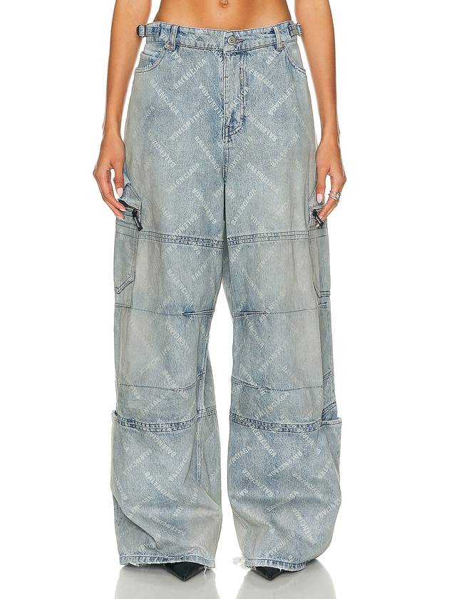 Luxury Balenciaga  Bal Diagonal Allover Cargo Wide Jeans Blue