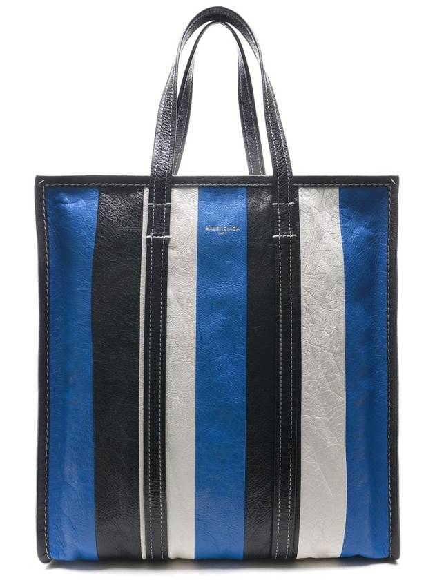 Luxury Balenciaga  Bazar Striped Shopper Medium Tote Bag Blue