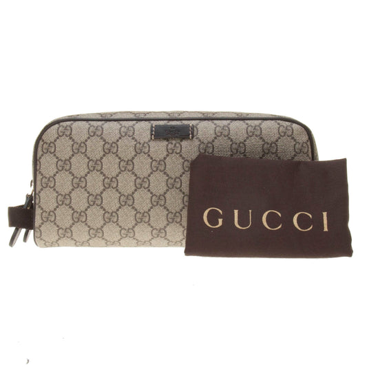 Gucci 211125 Beige/Ebony GG Supreme Canvas with Brown Leather Trim Toiletry Case