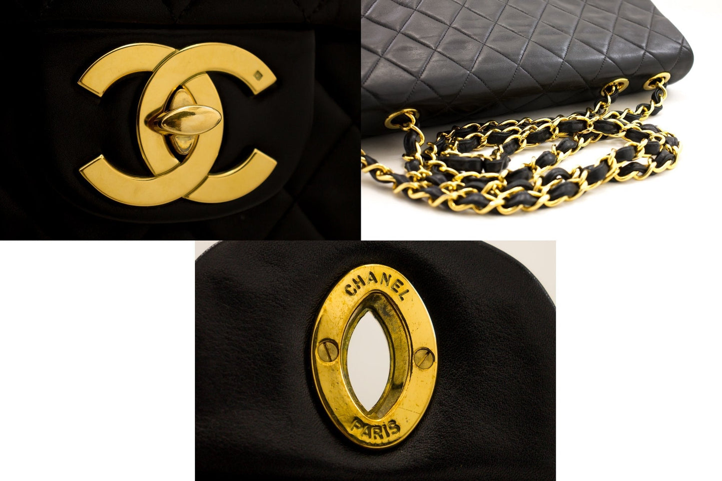 Top Quality Chanel Jumbo 13" Maxi 2.55 New Chain Shoulder Bag Black Lambskin