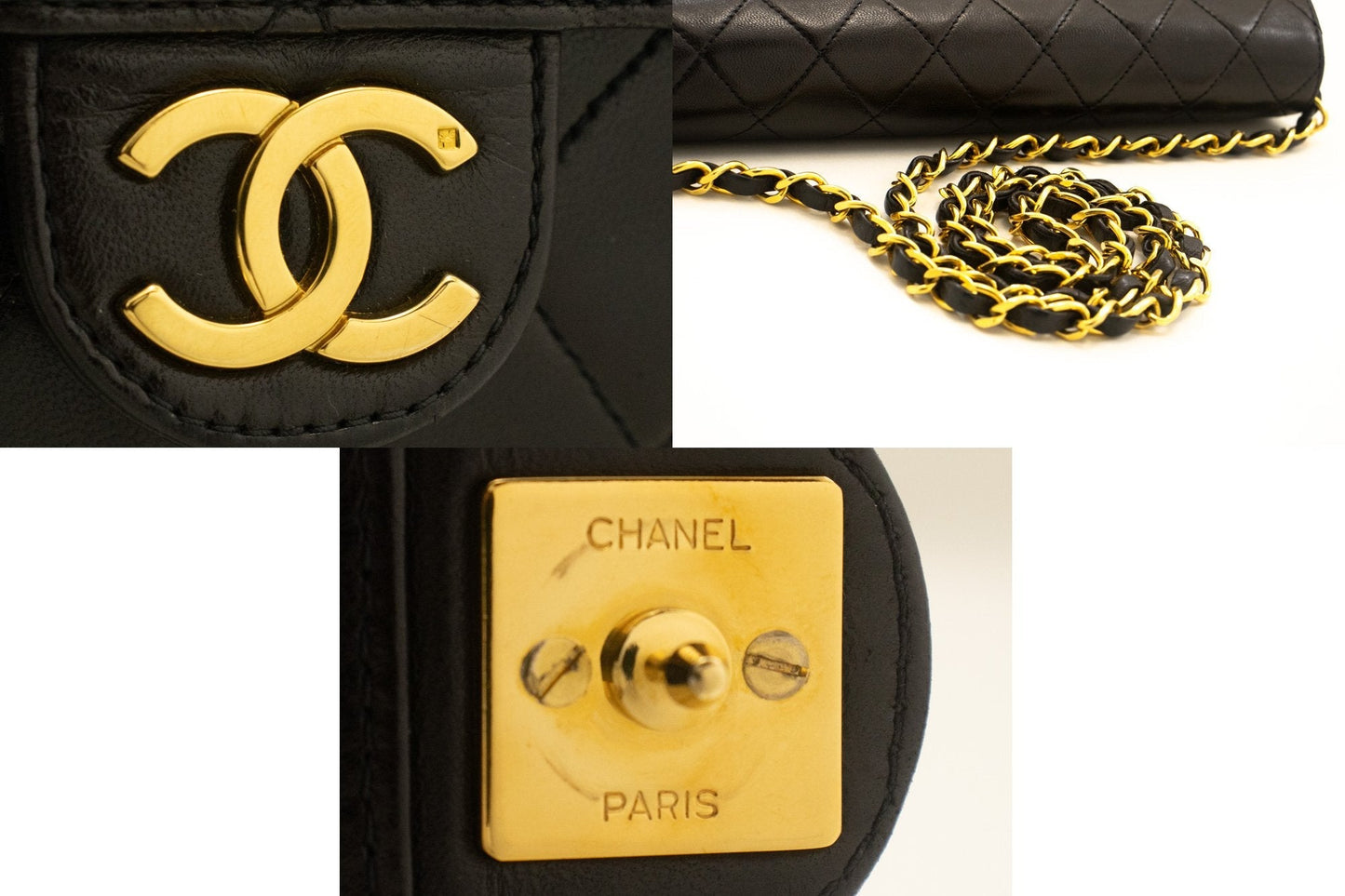CHANEL Small Chain Shoulder Bag Clutch Black Quilted Flap Lambskin