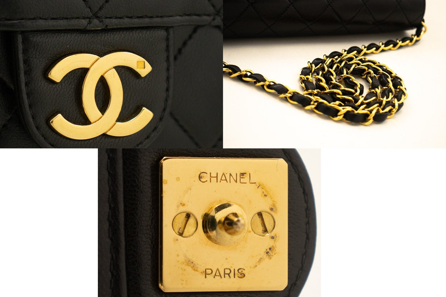 CHANEL Small Chain Shoulder Bag Clutch Black Quilted Flap Lambskin