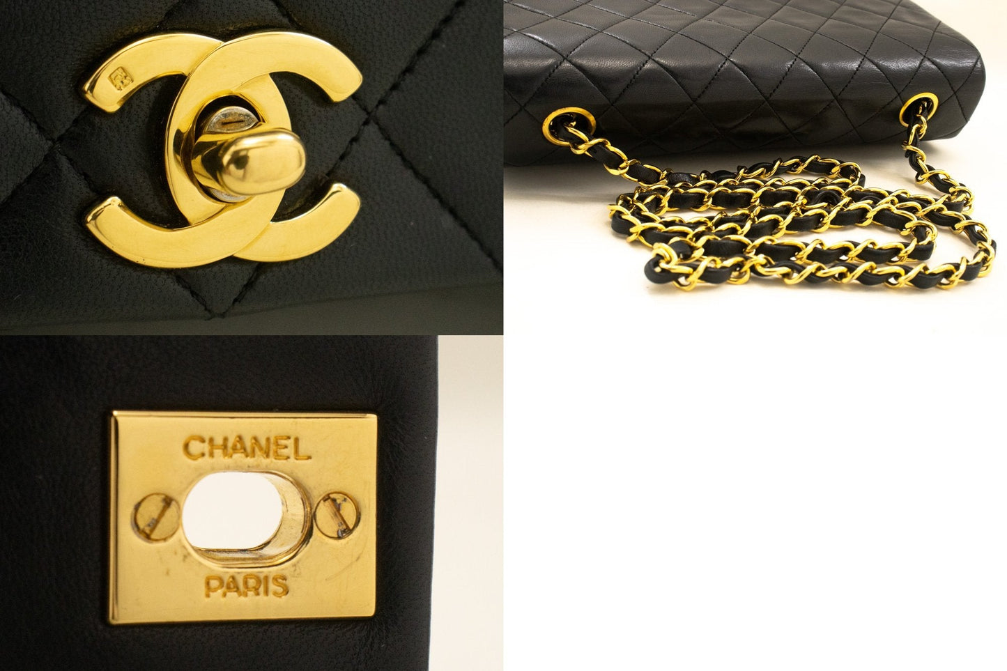 CHANEL Full Flap Chain Shoulder Bag Crossbody Black Quilted Lamb