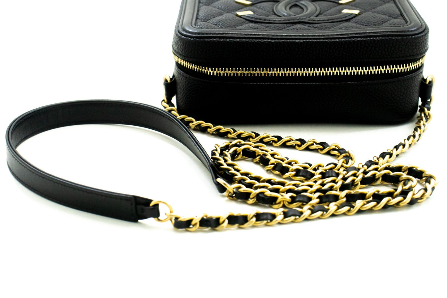 CHANEL Micro Caviar Grained Calfskin Chain Shoulder Bag Black Zip
