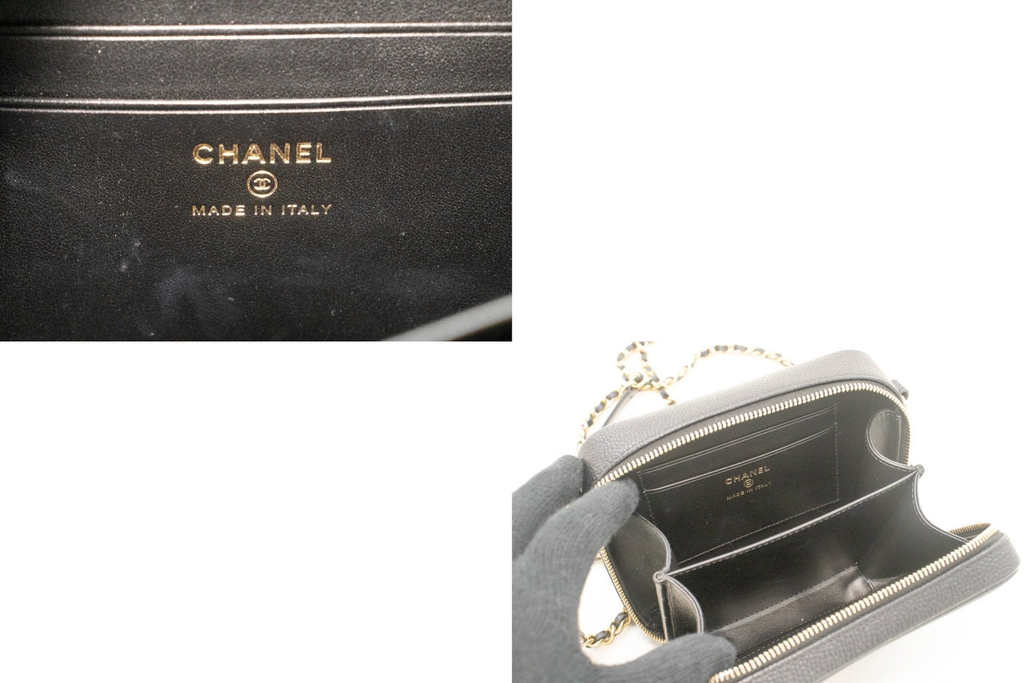 Top Quality Chanel Micro Caviar Grained Calfskin Chain Shoulder Bag Black Zip