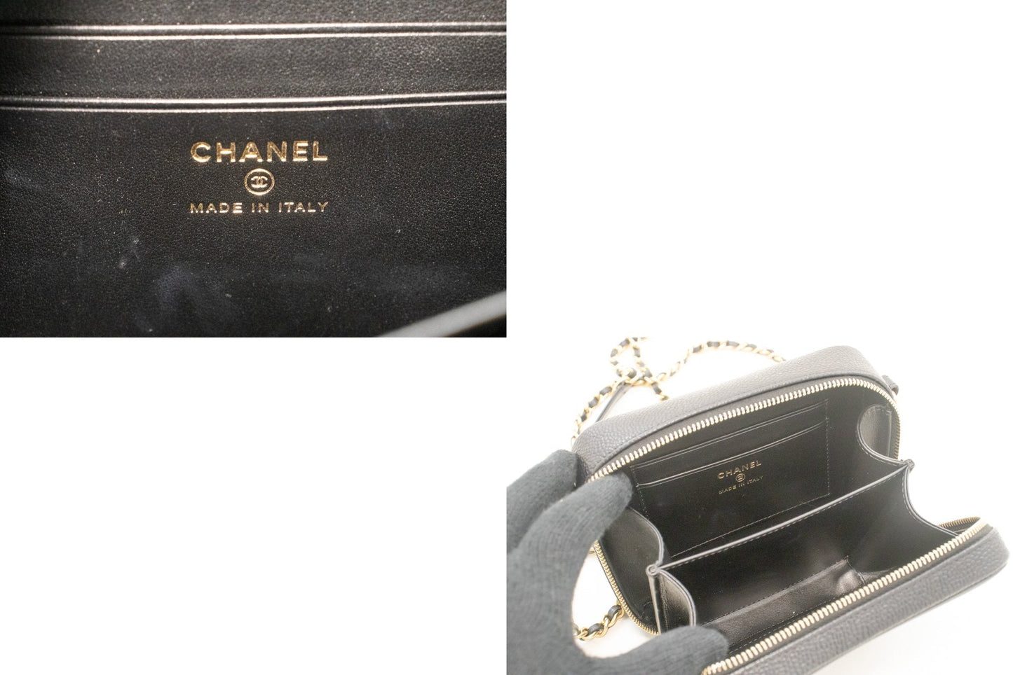 CHANEL Micro Caviar Grained Calfskin Chain Shoulder Bag Black Zip