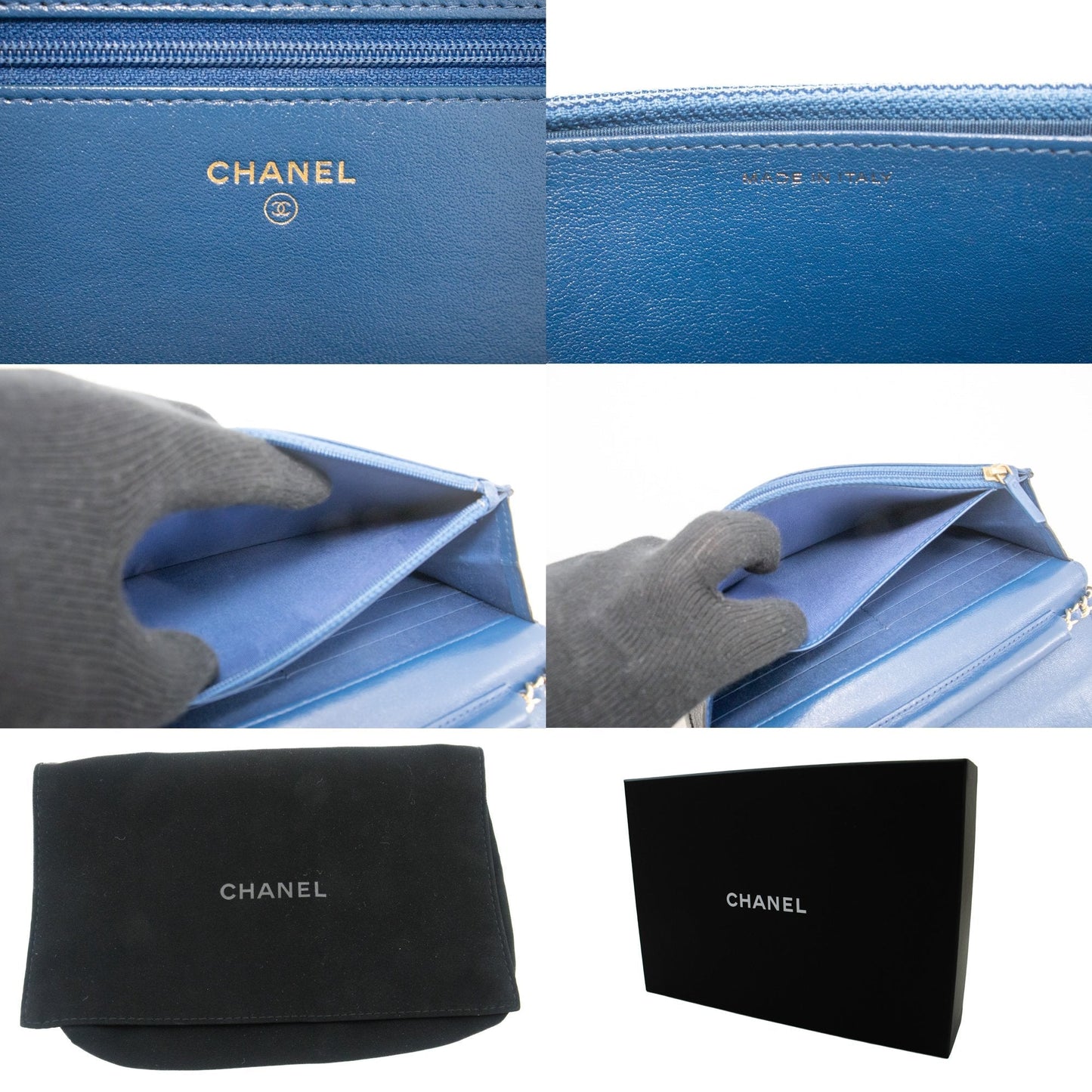 CHANEL Black Blue Wallet On Chain WOC Shoulder Bag Crossbody Gold