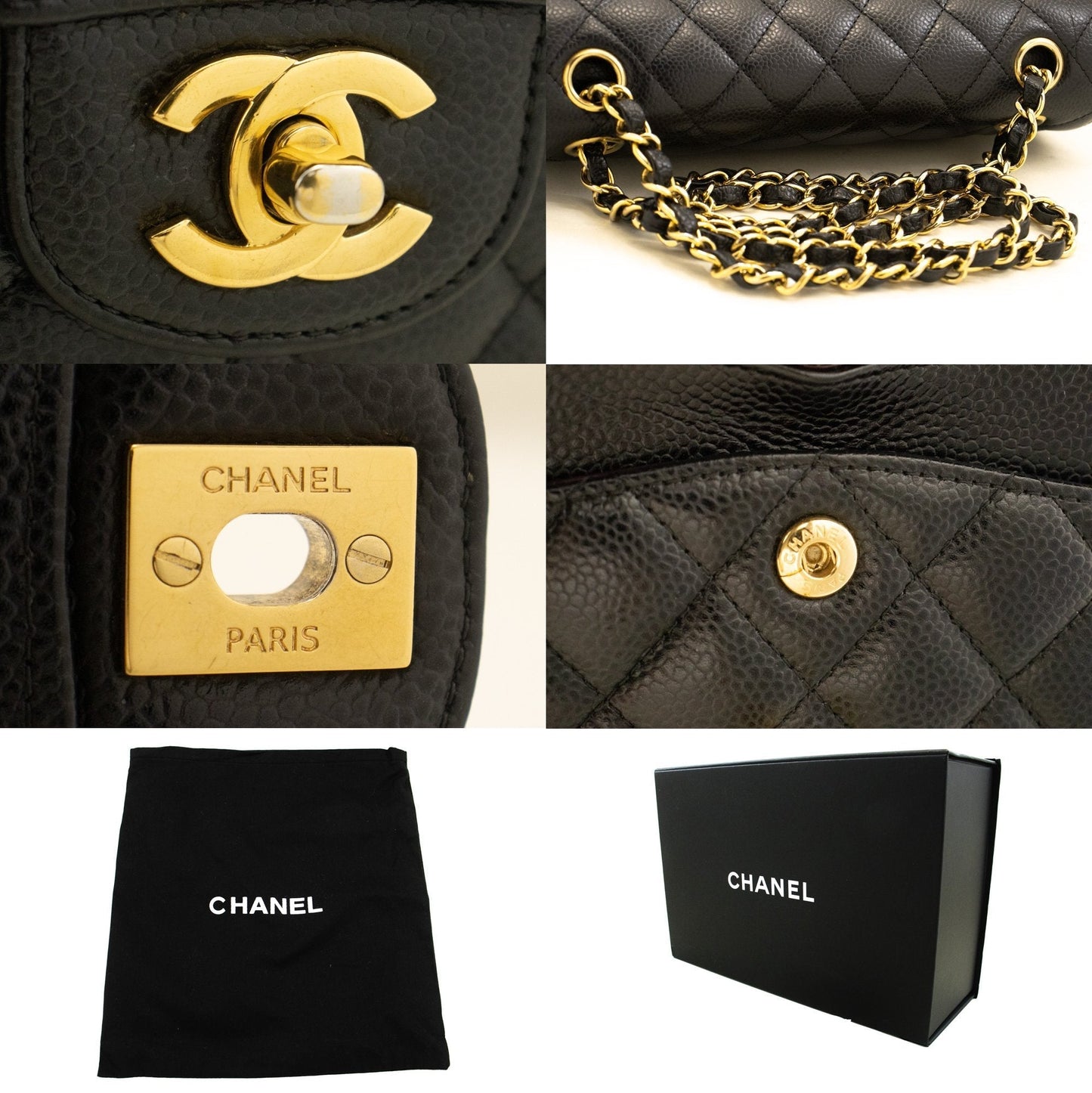 Top Quality Chanel Grained Calfskin Double New 9" Chain Shoulder Bag Black